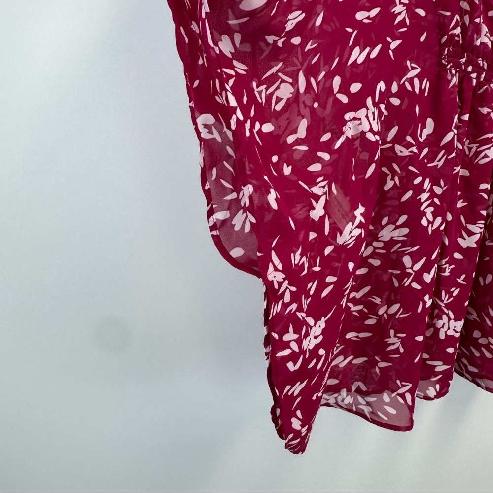 Loft Blouse Flowy Flutter Sleeves Patterned Pink/… - image 3